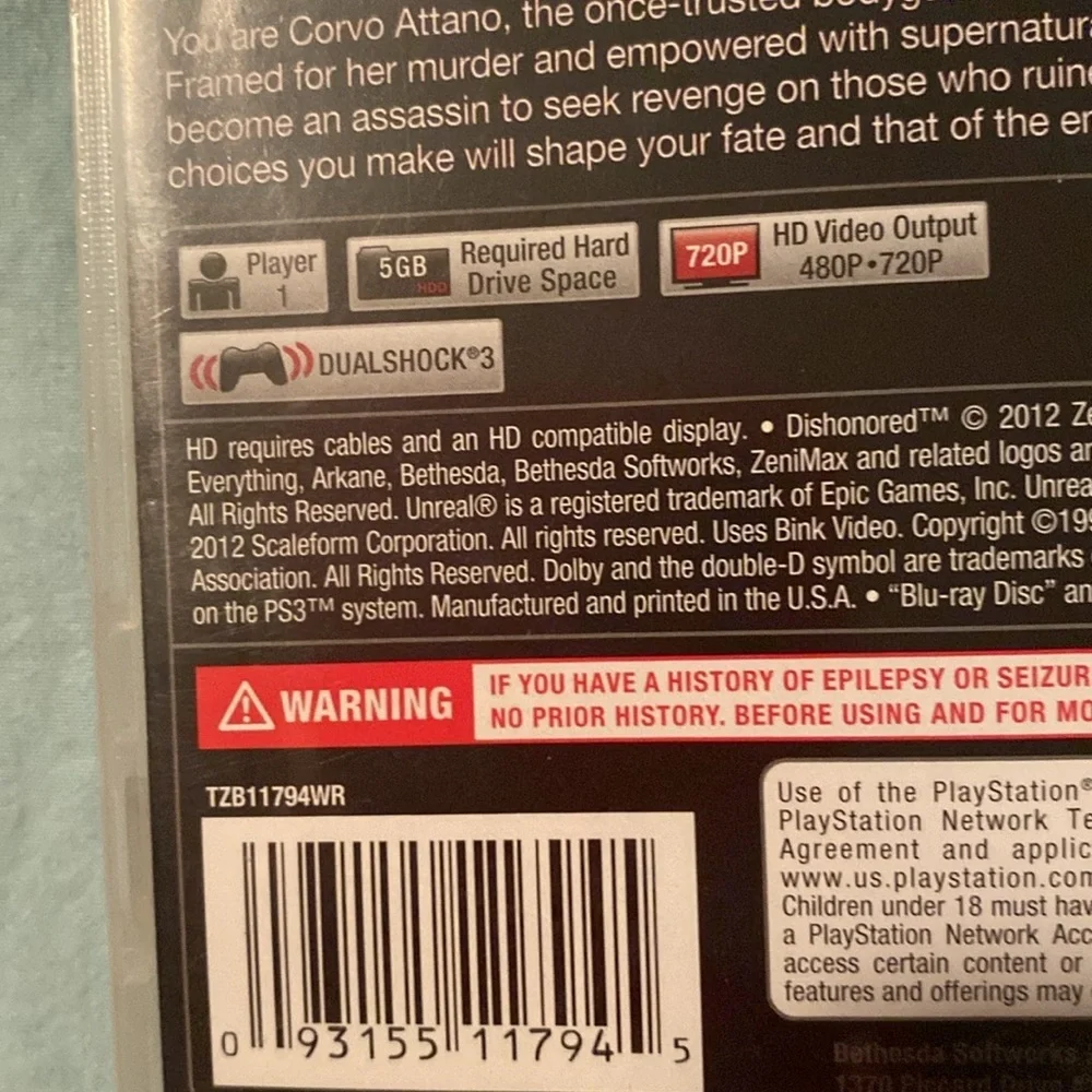 PS3 Dishonored Video Game